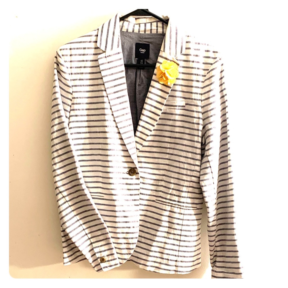 GAP. Striped LinenBlend Blazer. Denim/White. Sz: 8